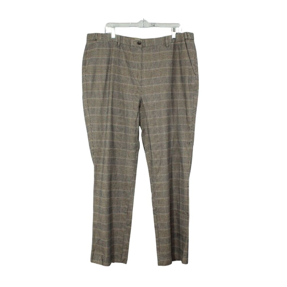 LL Bean Women's Brown Plaid Classic Fit Cotton Work Dress Trousers Size 18W